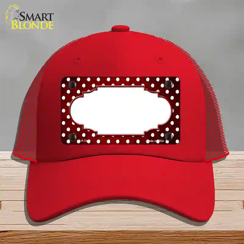 Red White Small Dots Scallop Oil Rubbed Novelty License Plate Hat Mesh / Red