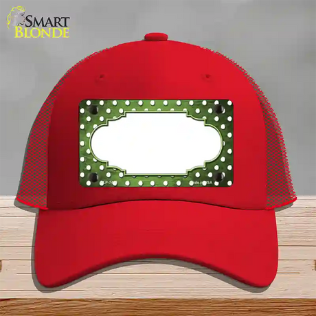 Lime Green White Small Dots Scallop Oil Rubbed Novelty License Plate Hat Mesh / Red