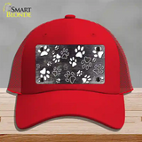 Black White Paw Oil Rubbed Novelty License Plate Hat Mesh / Red