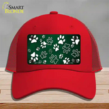 Green White Paw Oil Rubbed Novelty License Plate Hat Mesh / Red