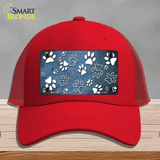 Light Blue White Paw Oil Rubbed Novelty License Plate Hat Mesh / Red