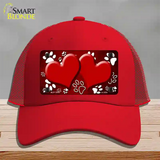 Paw Heart Red White Novelty License Plate Hat Mesh / Red