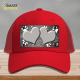 Paw Heart Gray White Novelty License Plate Hat Mesh / Red