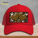 Paw Heart Brown White Novelty License Plate Hat Mesh / Red