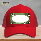 Paw Scallop Lime Green White Novelty License Plate Hat Mesh / Red