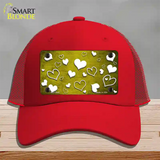 Yellow White Love Oil Rubbed Novelty License Plate Hat Mesh / Red