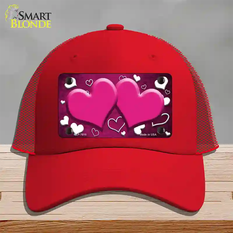 Pink White Love Hearts Oil Rubbed Novelty License Plate Hat Mesh / Red