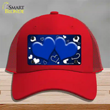 Blue White Love Hearts Oil Rubbed Novelty License Plate Hat Mesh / Red