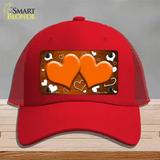 Orange White Love Hearts Oil Rubbed Novelty License Plate Hat Mesh / Red