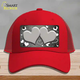 Gray White Love Hearts Oil Rubbed Novelty License Plate Hat Mesh / Red