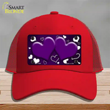 Purple White Love Hearts Oil Rubbed Novelty License Plate Hat Mesh / Red