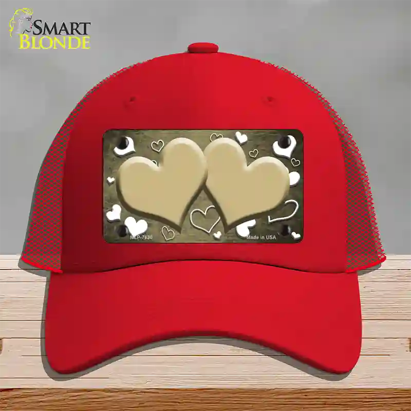 Gold White Love Hearts Oil Rubbed Novelty License Plate Hat Mesh / Red