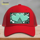 Mint White Love Hearts Oil Rubbed Novelty License Plate Hat Mesh / Red