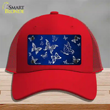 Blue White Butterfly Oil Rubbed Novelty License Plate Hat Mesh / Red