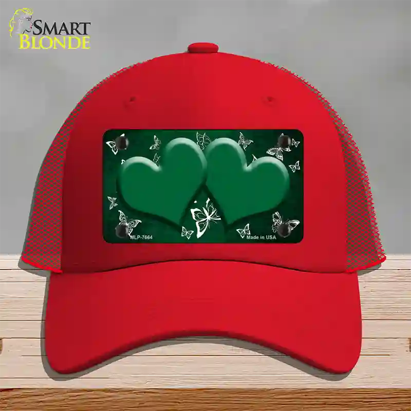 Green White Hearts Butterfly Oil Rubbed Novelty License Plate Hat Mesh / Red