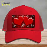 Red White Hearts Butterfly Oil Rubbed Novelty License Plate Hat Mesh / Red