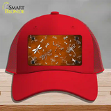 Orange White Dragonfly Oil Rubbed Novelty License Plate Hat Mesh / Red