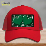 Green White Owl Hearts Oil Rubbed Novelty License Plate Hat Mesh / Red