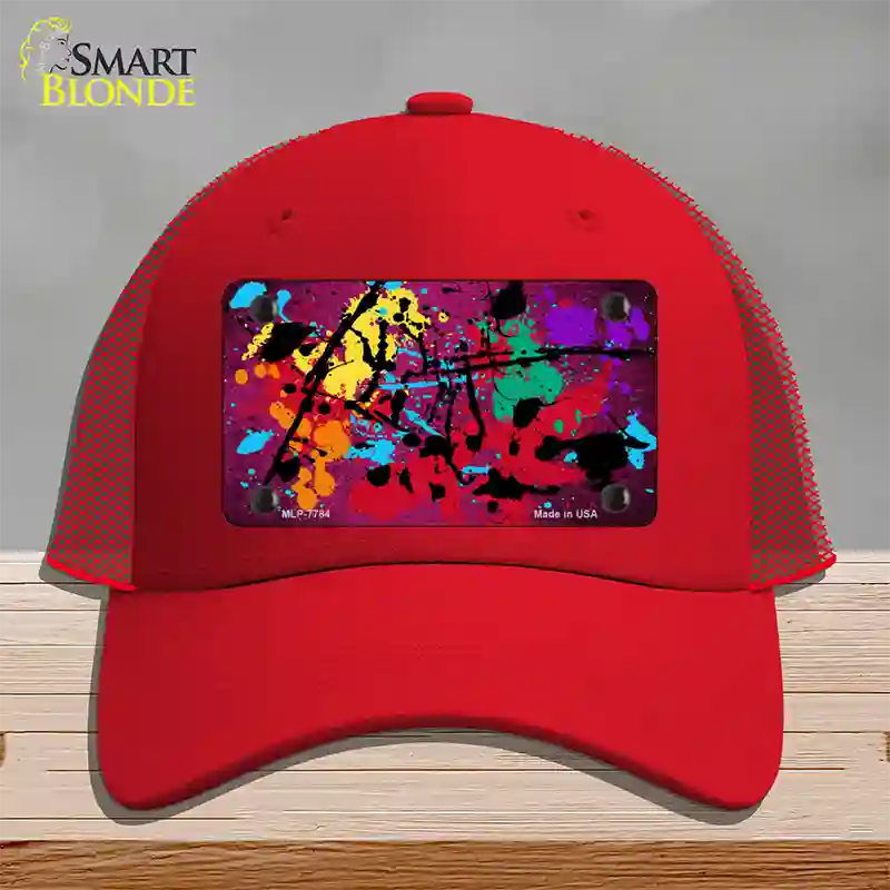 Pink Splatter Oil Rubbed Novelty License Plate Hat Mesh / Red