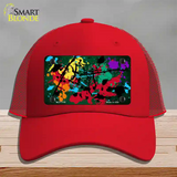 Green Splatter Oil Rubbed Novelty License Plate Hat Mesh / Red