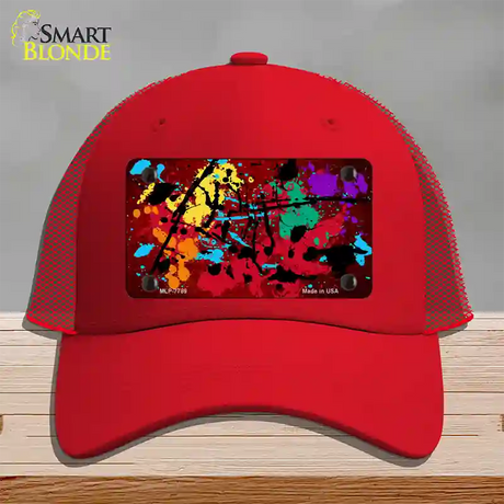 Red Splatter Oil Rubbed Novelty License Plate Hat Mesh / Red