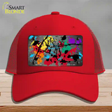 Gray Splatter Oil Rubbed Novelty License Plate Hat Mesh / Red