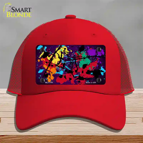 Purple Splatter Oil Rubbed Novelty License Plate Hat Mesh / Red