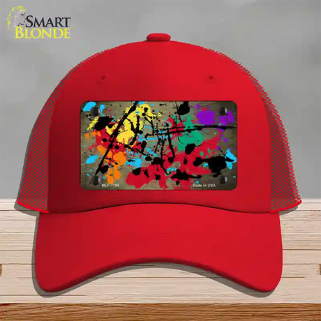 Gold Splatter Oil Rubbed Novelty License Plate Hat Mesh / Red