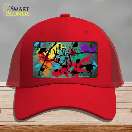 Mint Splatter Oil Rubbed Novelty License Plate Hat Mesh / Red