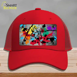 White Splatter Oil Rubbed Novelty License Plate Hat Mesh / Red