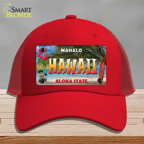 Hawaii State Novelty License Plate Hat Mesh / Red