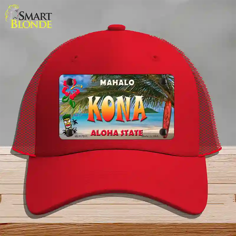 Kona Hawaii State Novelty License Plate Hat Mesh / Red