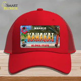 Kahakai Hawaii State Novelty License Plate Hat Mesh / Red