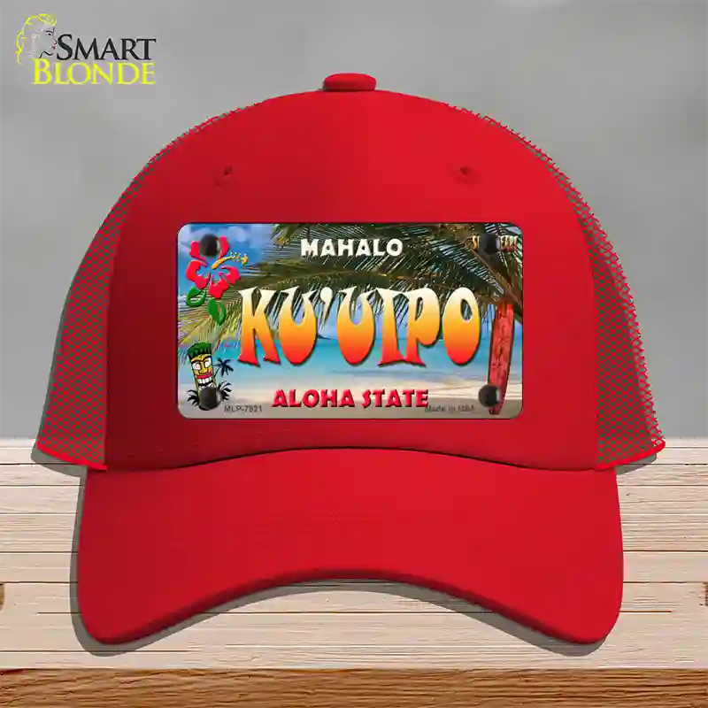 Ku uipo Hawaii State Novelty License Plate Hat Mesh / Red