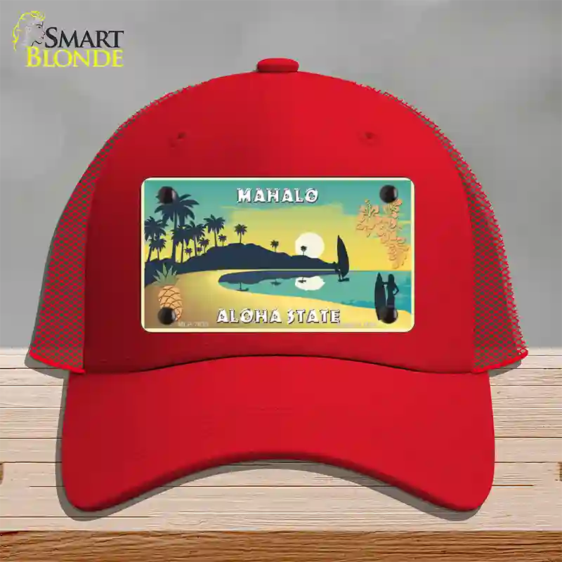 Mahalo Pineapple Hawaii Blank State Novelty License Plate Hat Mesh / Red