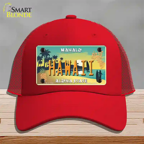 Hawaii Pineapple Novelty License Plate Hat Mesh / Red