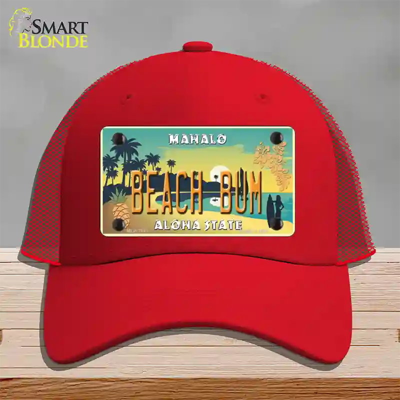 Beach Bum Hawaii Pineapple Novelty License Plate Hat Mesh / Red