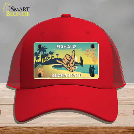 Hang Loose Hawaii Pineapple Novelty License Plate Hat Mesh / Red