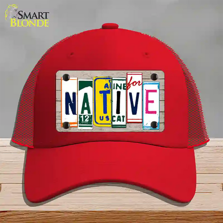 Native License Plate Art Wood Novelty License Plate Hat Mesh / Red