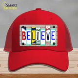 Believe License Plate Art Wood Novelty License Plate Hat Mesh / Red