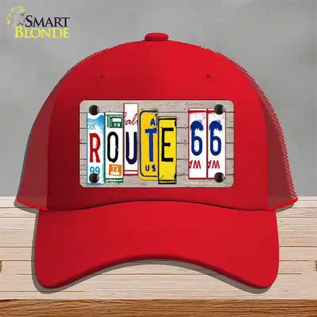 Route 66 License Plate Art Wood Novelty License Plate Hat Mesh / Red