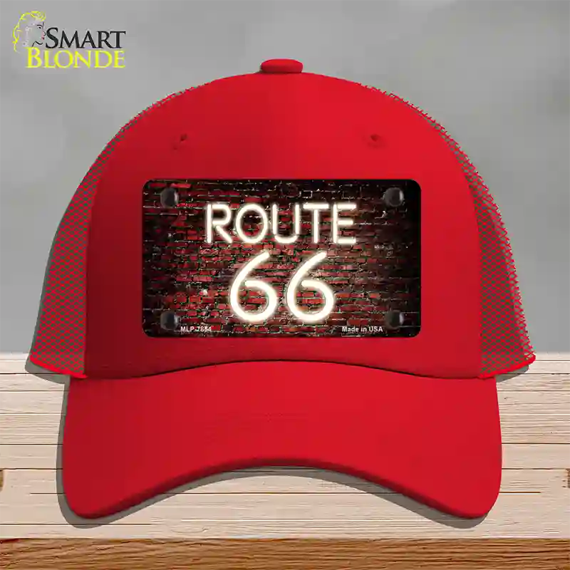 Route 66 Neon Brick Novelty License Plate Hat Mesh / Red