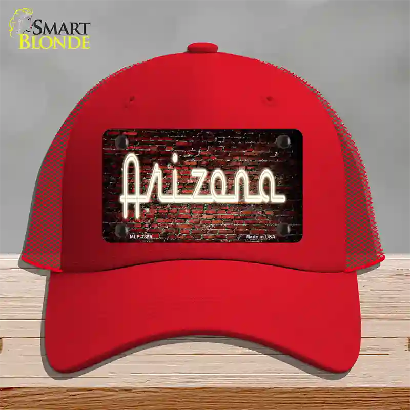 Arizona Neon Brick Novelty License Plate Hat Mesh / Red