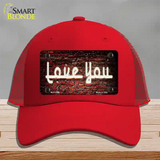 Love You On Brick Wall Novelty License Plate Hat Mesh / Red