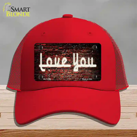 Love You On Brick Wall Novelty License Plate Hat Mesh / Red