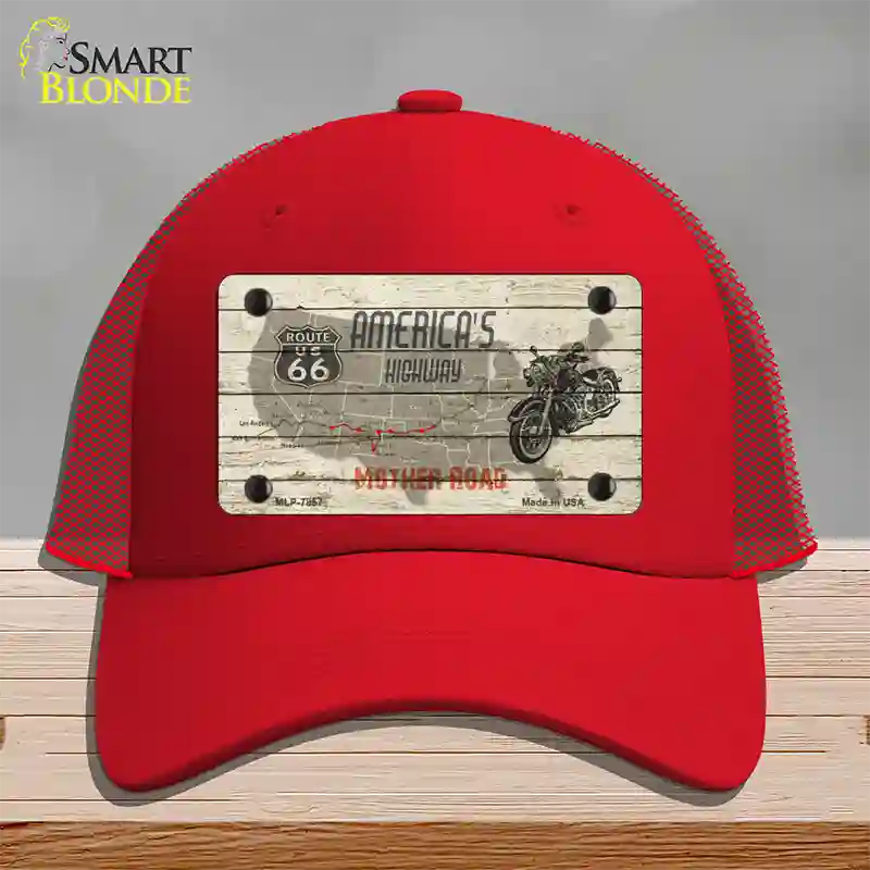 Americas Highway Route 66 Novelty License Plate Hat Mesh / Red