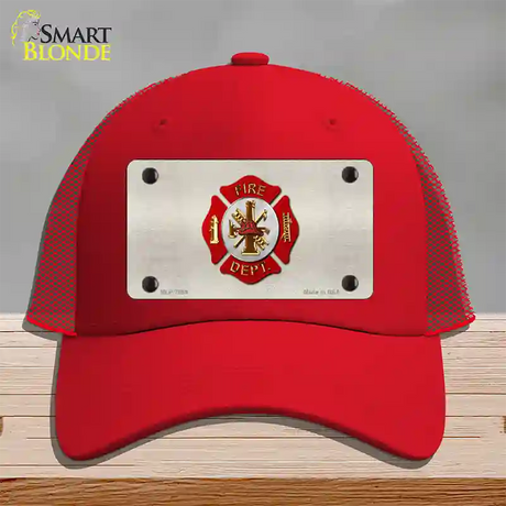 Fire Department Novelty License Plate Hat Mesh / Red