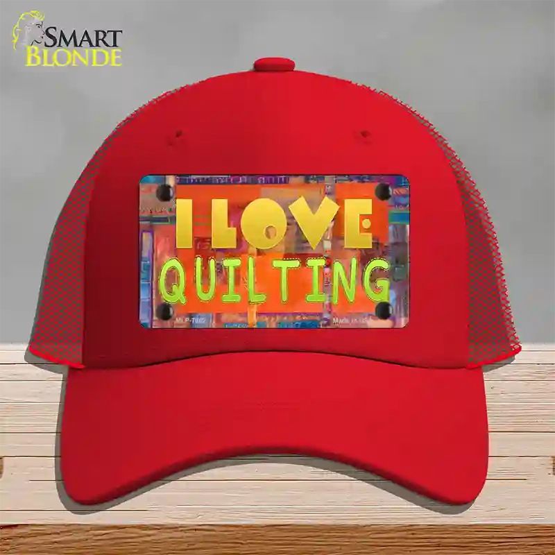 I Love Quilting Novelty License Plate Hat Mesh / Red