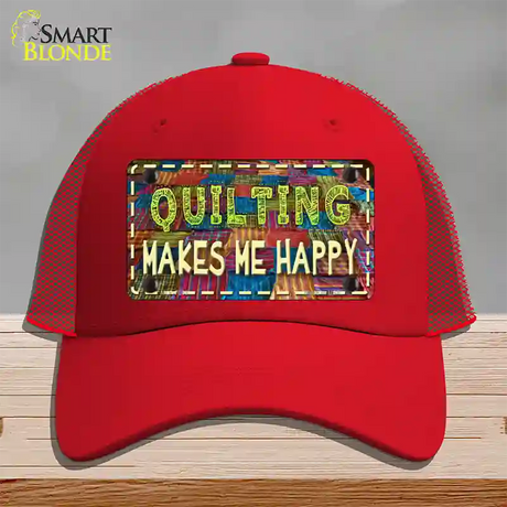 Quilting Makes Me Happy Novelty License Plate Hat Mesh / Red