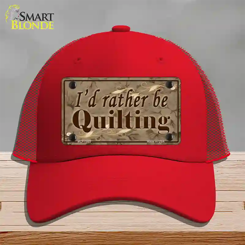 Id Rather Be Quilting Novelty License Plate Hat Mesh / Red